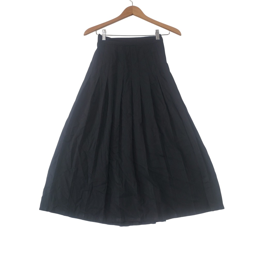 True Colors Pleated Midi Skirt Black Vintage 90s Made in USA A Line Classic
